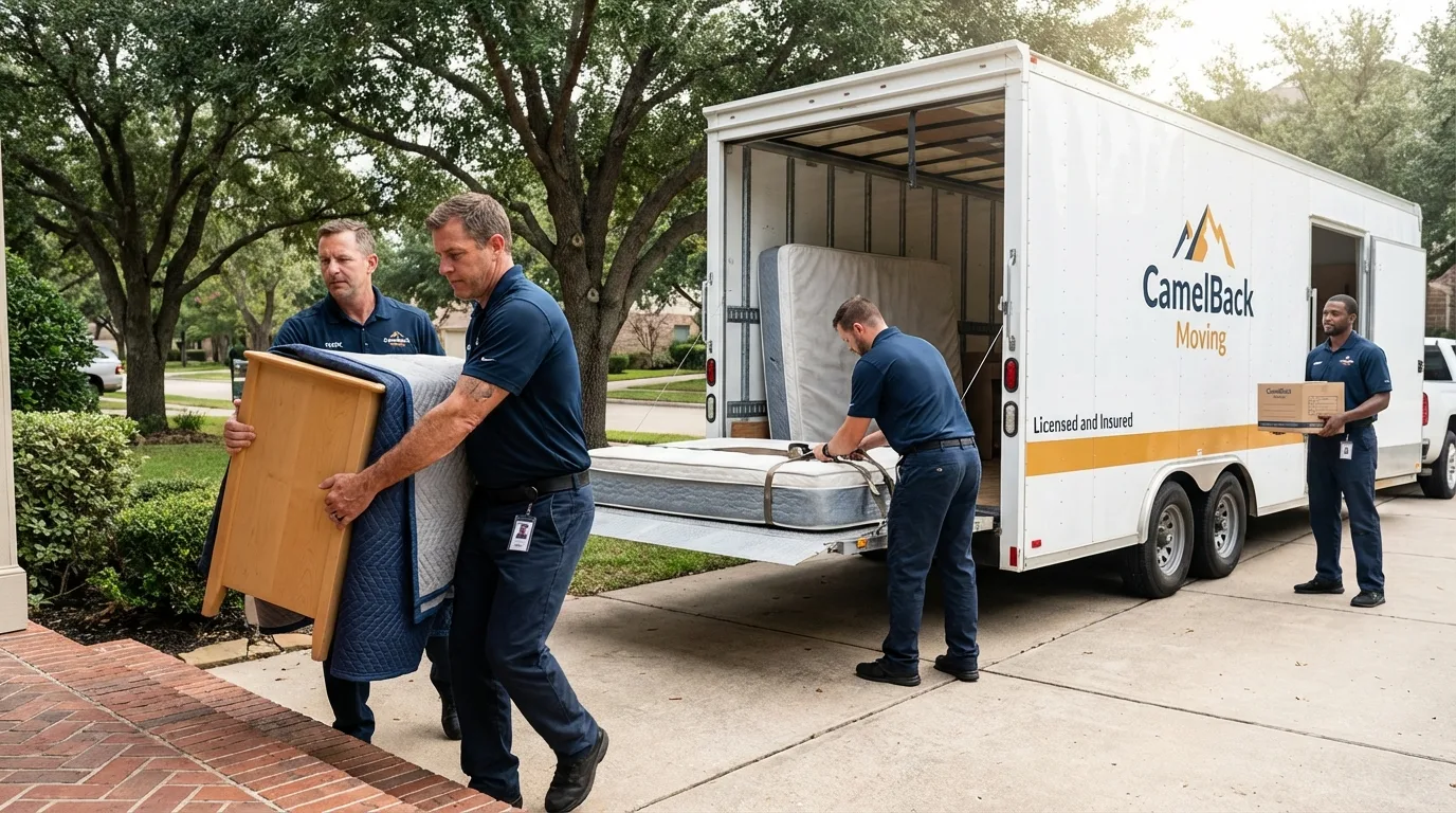 Crew loading residential truck for cross-state move from Sartell, MN