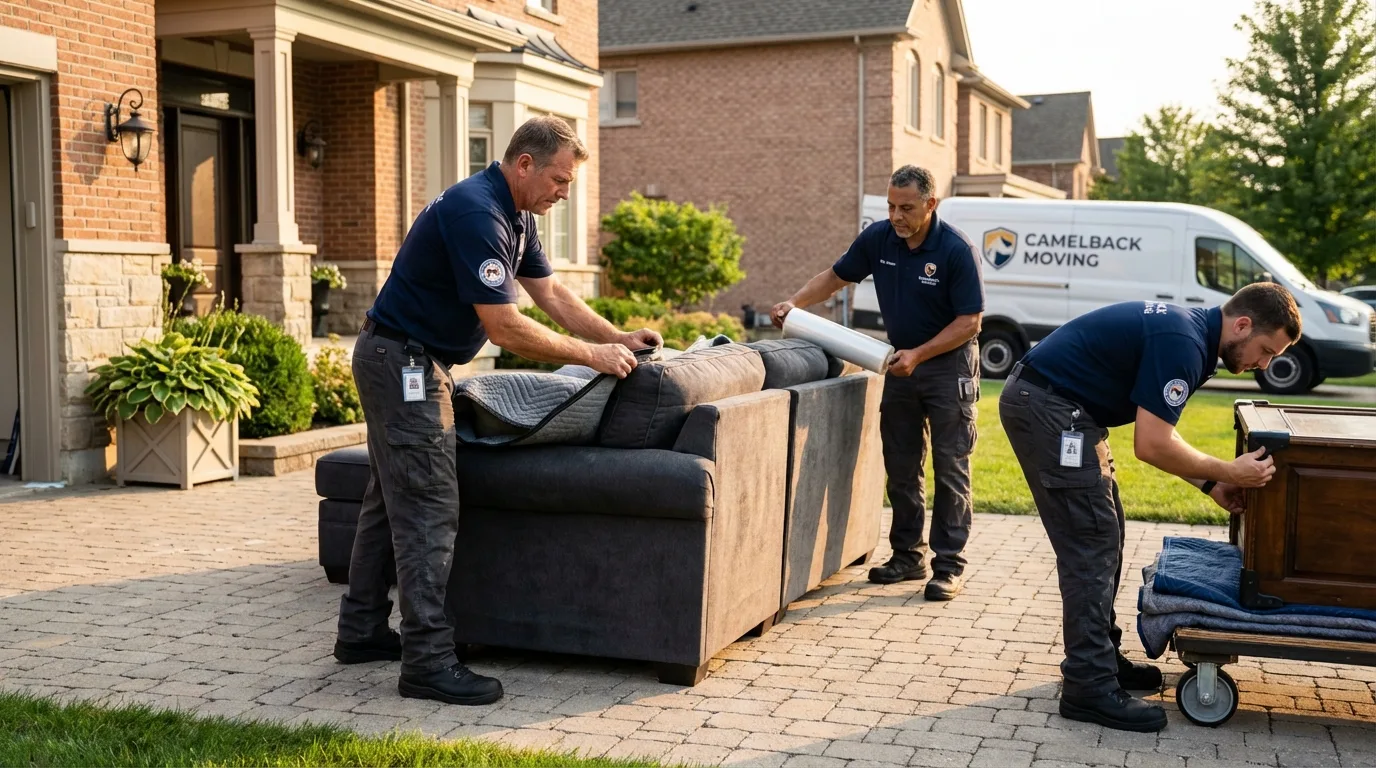Large estate moving crew wrapping furniture in Sartell, MN